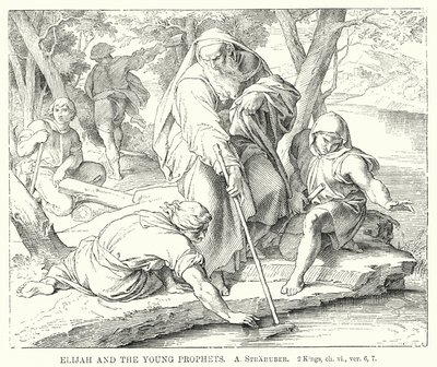 Eliasz i młodzi prorocy, 2 Kings, rozdz. VI, wer. 6, 7 (rycina) autorstwa German School