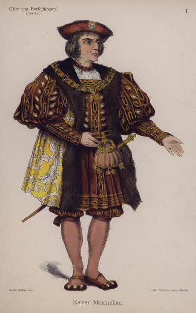 Cesarz Maksymilian, z Gotz von Berlichingen przez Goethego (kolor lito) autorstwa German School