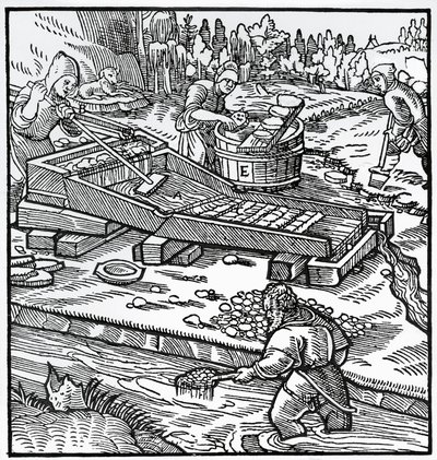 Grawerowanie z De re metallica (O naturze metali), Georga Pawera lub Georgiusa Agricoli (1494-1555) autorstwa German School
