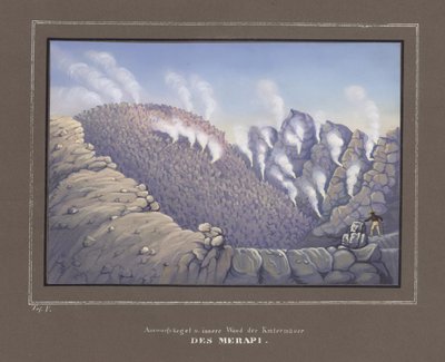 Erupcje i wewnętrzna ściana wulkanu Merapi, plac V z, Atlas topograficznych i przyrodniczych w podróży przez Jawę, dr.Fr.Junghuhn, Magdeburg 1845 autorstwa German School