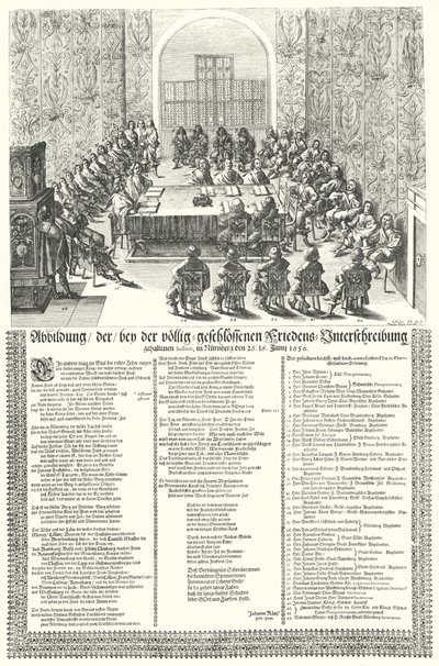 Europejski kongres pokojowy, który odbył się w Norymberdze w 1650 r. po trzydziestoletnim Wa (ryty) autorstwa German School