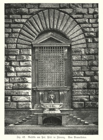 Przykład rdzy, Filippo Brunelleschi, Palazzo Pitti, Florencja, Włochy (rycina) autorstwa German School