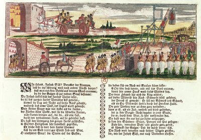 Egzekucja Josepha Süssa Oppenheimera w 1738 r. (kolorowy drzeworyt) autorstwa German School