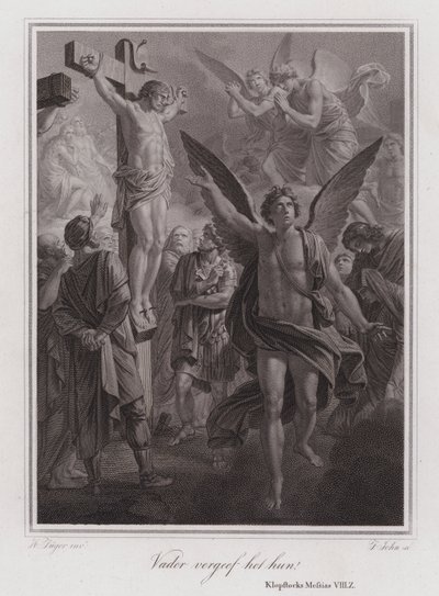 Ojcze wybacz im! Chrystus na krzyżu (rycina) autorstwa German School
