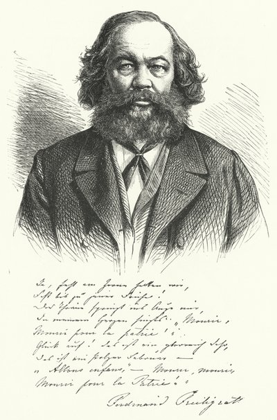 Ferdinand Freiligrath, niemiecki poeta, tłumacz i liberalny agitator polityczny (grafika) autorstwa German School
