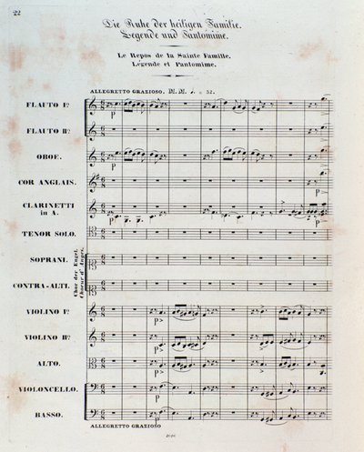 Pierwsza strona partytury Ucieczka do Egiptu, op. 25, uwertura Hectora Berlioza autorstwa German School