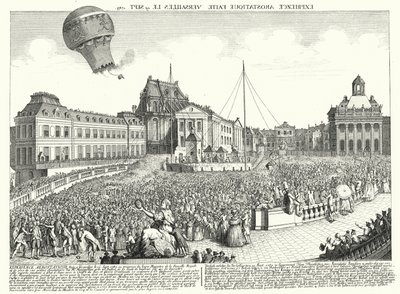 Lot balonu braci Montgolfier w Wersalu autorstwa German School