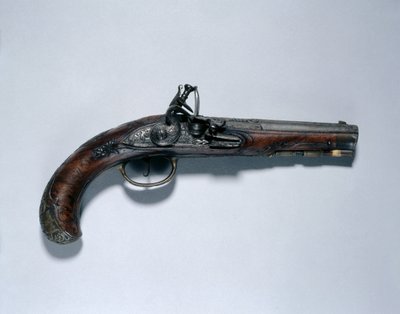 Pistolet skałkowy, lufowiec Johann Andreas Kuchenreuter (1716-1795), ok. 1750 (stal, kolba z orzecha, mosiężne mocowania, lufa inkrustowana złotem, mosiądzem i srebrem) autorstwa German School