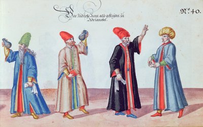 Czterech żydowskich lekarzy z Adrianopola, Turcja, ok. 1600 (wc na papierze) autorstwa German School