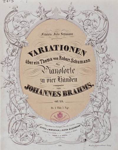 Frontyspis „Wariacje na temat Roberta Schumanna” (op. 23) Johannesa Brahmsa (1833-1897) autorstwa German School