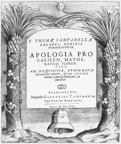Frontyspis do Apologia pro Galileo, Mathematico Florentino Tommaso Campanella, opublikowany we Frankfurcie, 1622 autorstwa German School