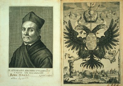 Frontyspis do Magnesa lub magnetycznej sztuki trójstronnego dzieła autorstwa Athanasius Kircher, 1643 autorstwa German School