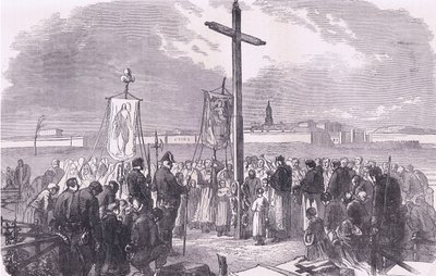 Ceremonia pogrzebowa nad francuskimi żołnierzami poległymi podczas oblężenia Paryża, Cassells History of the War between France and Germany wydana przez Cassell and Company Limited, c.1890 (lito) autorstwa German School