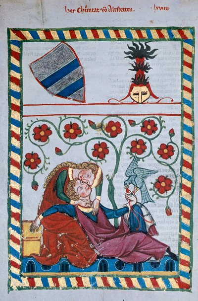 Szarmancka scena średniowiecza. Iluminacja autora piosenek Manesse autorstwa German School
