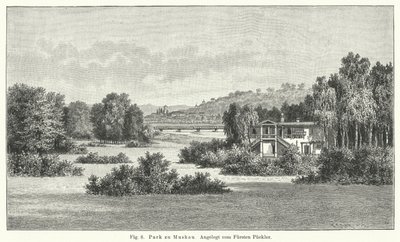 Projekt ogrodu: Park Muskau, Niemcy, założony przez księcia Hermanna von Pueckler-Muskau (rycina) autorstwa German School