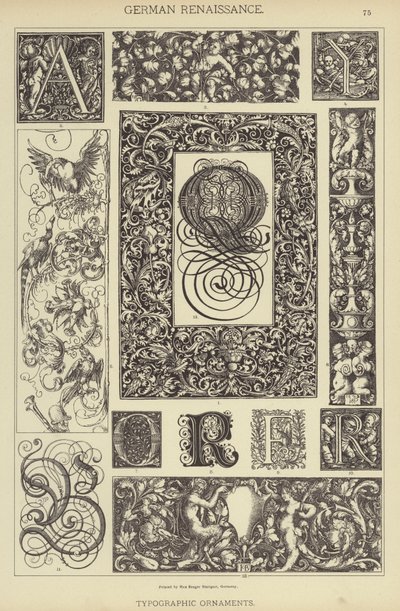 Niemiecki renesans, ozdoby typograficzne (kolor lito) autorstwa German School