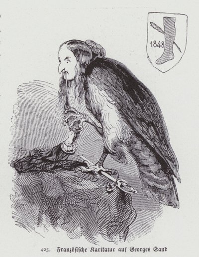 Niemiecka karykatura XIX-wiecznej francuskiej powieściopisarki George Sand (lito) autorstwa German School