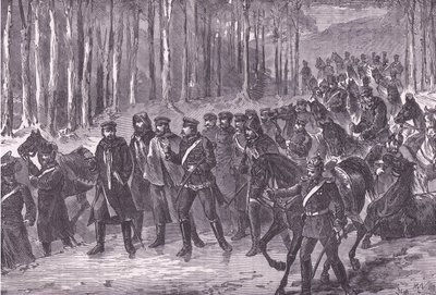 Niemiecka kawaleria w drodze do Paryża, Cassells History of the War między Francją a Niemcami opublikowana przez Cassell and Company Limited, c.1890 (lito) autorstwa German School