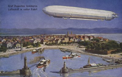 Sterowiec hrabiego Ferdynanda von Zeppelina w locie autorstwa German School