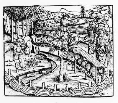 Wesołych mężów pasących pszczoły, ilustracja z Georgik Wergiliusza, księga IV, wyd. Sebastian Brants (1457-1521), wydanie 1502 autorstwa German School