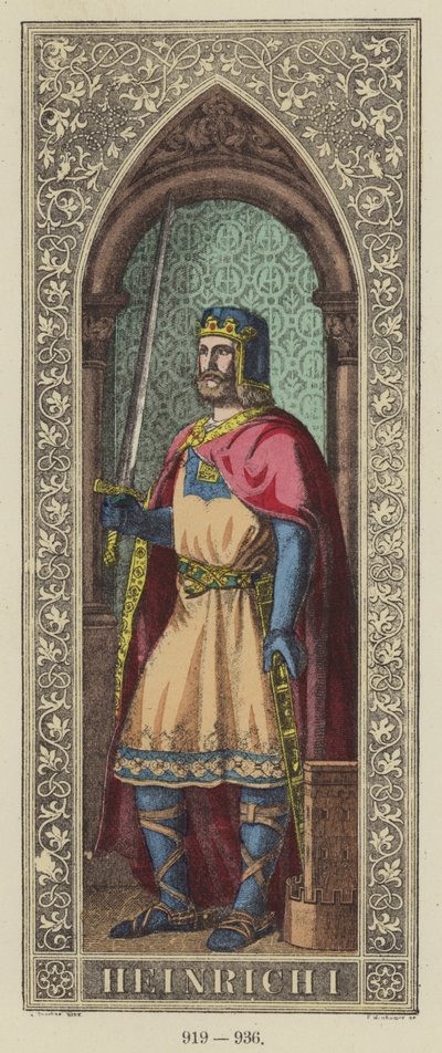 Heinrich I, 919-936 (kolorowy grawerunek) autorstwa German School