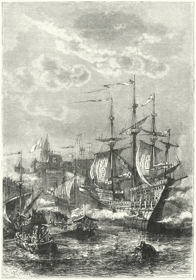 Henryk VIII i flota angielska lądowanie w Calais autorstwa German School