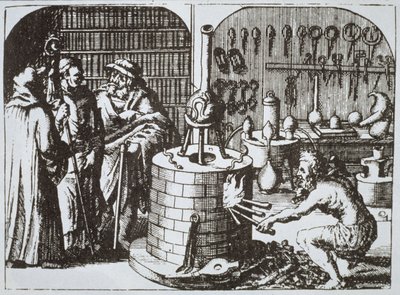 Filozofowie hermetyczni i alchemik z Muzeum Hermeticum Michaela Majera (1625) zilustrowane w historii magii wydanej pod koniec XIX wieku autorstwa German School