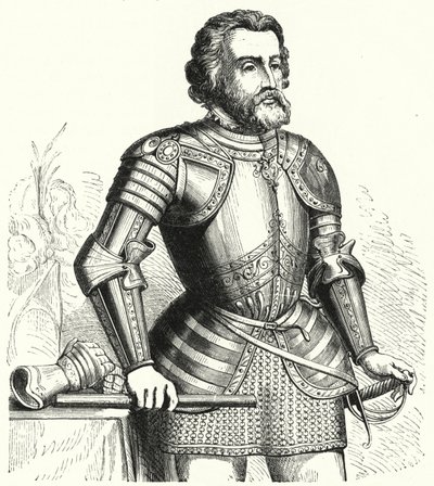 Hernan Cortes, hiszpański konkwistador (grafika) autorstwa German School