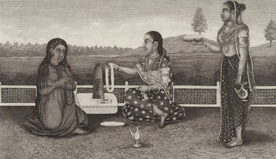 Hinduski kult zmarłych, Indie. Ilustracja do Atlasu Bilder (grawerowanie) autorstwa German School