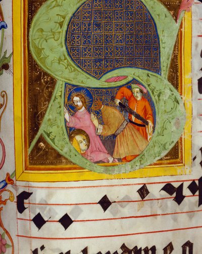 Historyczny inicjał S z dekolacją św. Jana Chrzciciela, z Graduału Friedricha Zollnera z Langenzenn, 1439-42 autorstwa German School