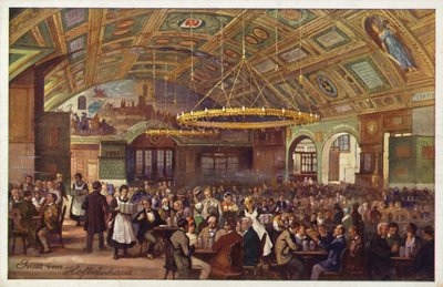 Hofbrauhaus, Monachium (kolorowa litografia) autorstwa German School