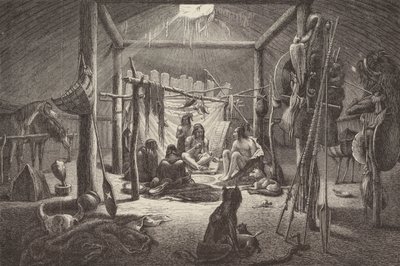 Chata wodza Indian Ameryki Północnej (grawerowanie) autorstwa German School