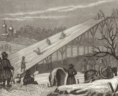 Zjeżdżalnia lodowa w Rosji. Ilustracja do Atlasu Bilder (grawerowanie) autorstwa German School