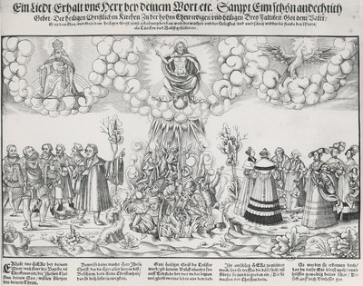 Ilustracja do hymnu Marcina Lutra z prośbą o pomoc Bożą przeciwko śmiercionośnemu dziełu Papieża autorstwa German School