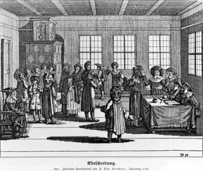 Ilustracja zaczerpnięta z ceremonii żydowskiej lub opis tych zwyczajów autorstwa Paula Christiana Kirchnera, 1724 autorstwa German School
