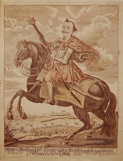 Imre Thokoly (1657-1705), książę Siedmiogrodu (kolorowy grawerunek) autorstwa German School