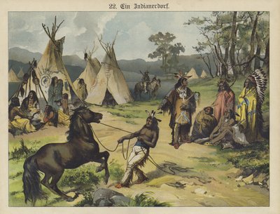 Obóz indiański, Ameryka (kolor lito) autorstwa German School