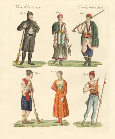 Mieszkańcy Czarnogóry, Albanii (kolorowy grawerunek) autorstwa German School