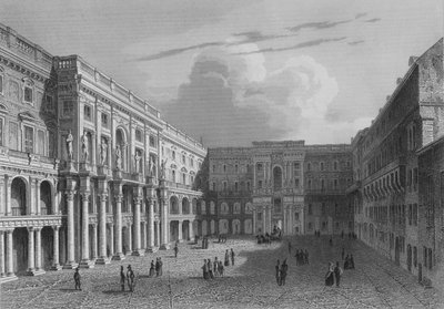 Wewnętrzny dziedziniec Pałacu Królewskiego w Berlinie (rycina stalowa) autorstwa German School