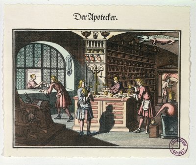 Wnętrze apteki, ok. 1700 autorstwa German School