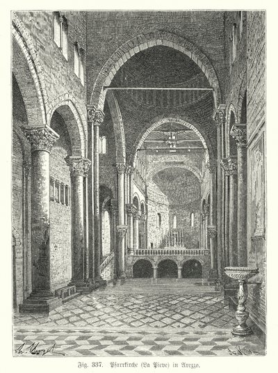 Wnętrze kościoła Santa Maria della Pieve, Arezzo, Włochy (grafika) autorstwa German School