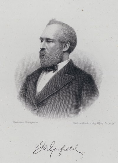 James A Garfield, amerykański polityk i 20. prezydent Stanów Zjednoczonych (grafika) autorstwa German School