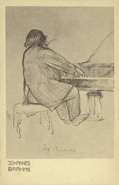 Johannes Brahms grający na pianinie autorstwa German School