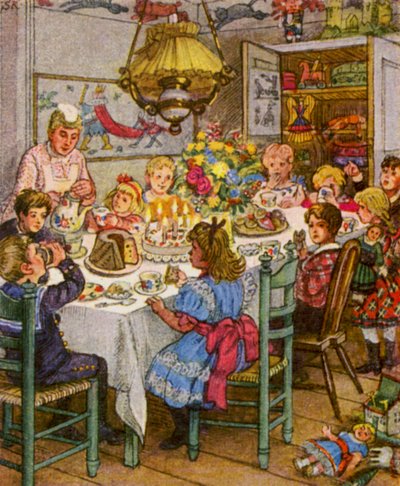 Kindergeburtstag / Urodziny dziecka (kolorowa litografia) autorstwa German School
