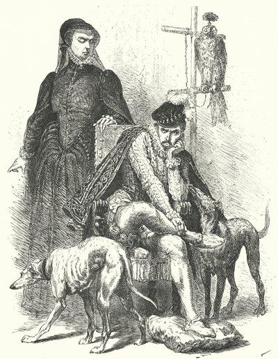 Król Karol IX Francji i jego matka Katarzyna Medycejska (rycina) autorstwa German School