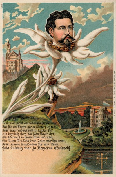 Król Ludwik II Bawarski przedstawiony jako szarotka (chromolit) autorstwa German School