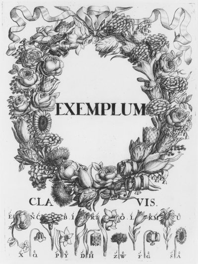 Język kwiatów, ilustracja z Cryptographia, czyli tajne pismo Johanna Balthasara Friderici, wydane w Hamburgu, 1685 autorstwa German School