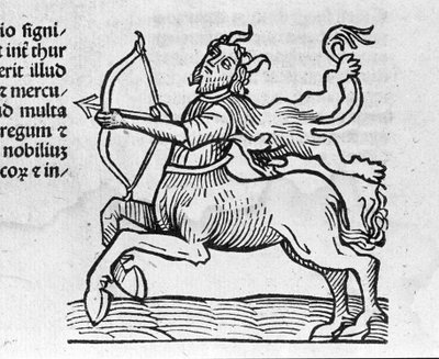Le Sagittarius - w Traktacie Jana Anioła o wielkich związkach lat i ich obrotach. Augsburg, Erhard Ratdolt autorstwa German School