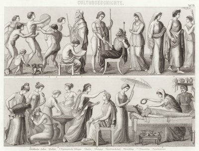 Życie w starożytnej Grecji. Ilustracja do Atlasu Bilder (grawerowanie) autorstwa German School