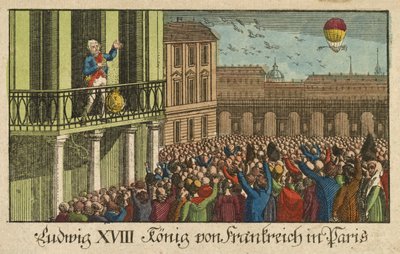 Ludwik XVIII król Francji w Paryżu, wyd. 1814 (grawerowanie ręcznie kolorowane) autorstwa German School